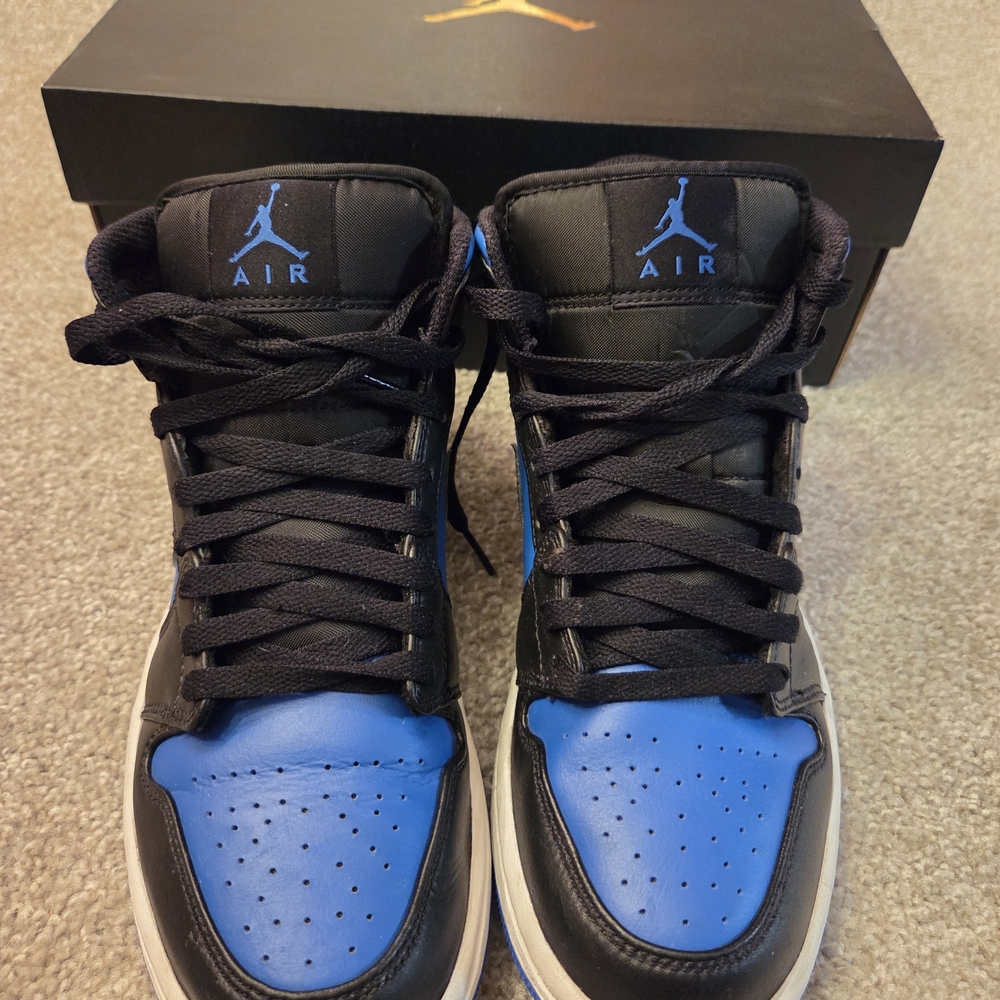 Mens Air Jordan 1 Mid Black Royal Blue SIZE 7.5 with Box Nike Swoosh Very Good